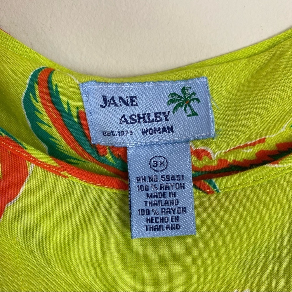 Jane Ashley Vtg Tropical Floral Maxi Shift Dress Sleeveless Lime Green 3X - Picture 11 of 14